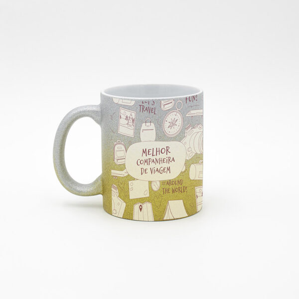 Caneca Gliter "Melhor Companheira de Viagem"