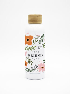Garrafa com tampa em bambu "Best Friend Ever"