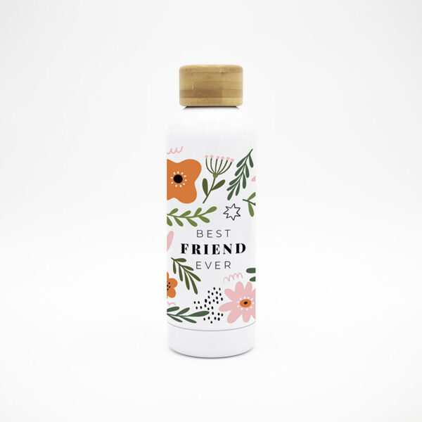 Garrafa com tampa em bambu "Best Friend Ever"
