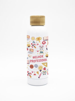 Garrafa com tampa em bambu "Melhor Proofessora"