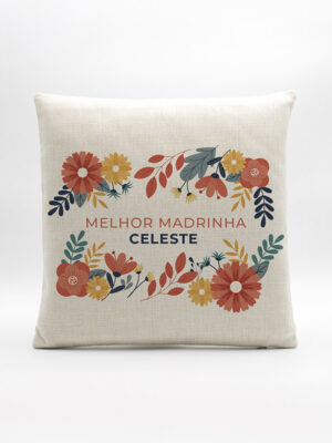 Almofada em Linho "Melhor Madrinha Flowers"