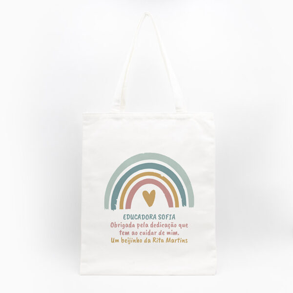 Tote Bag Branco "Arco-Íris Agradecimento - Rosa"